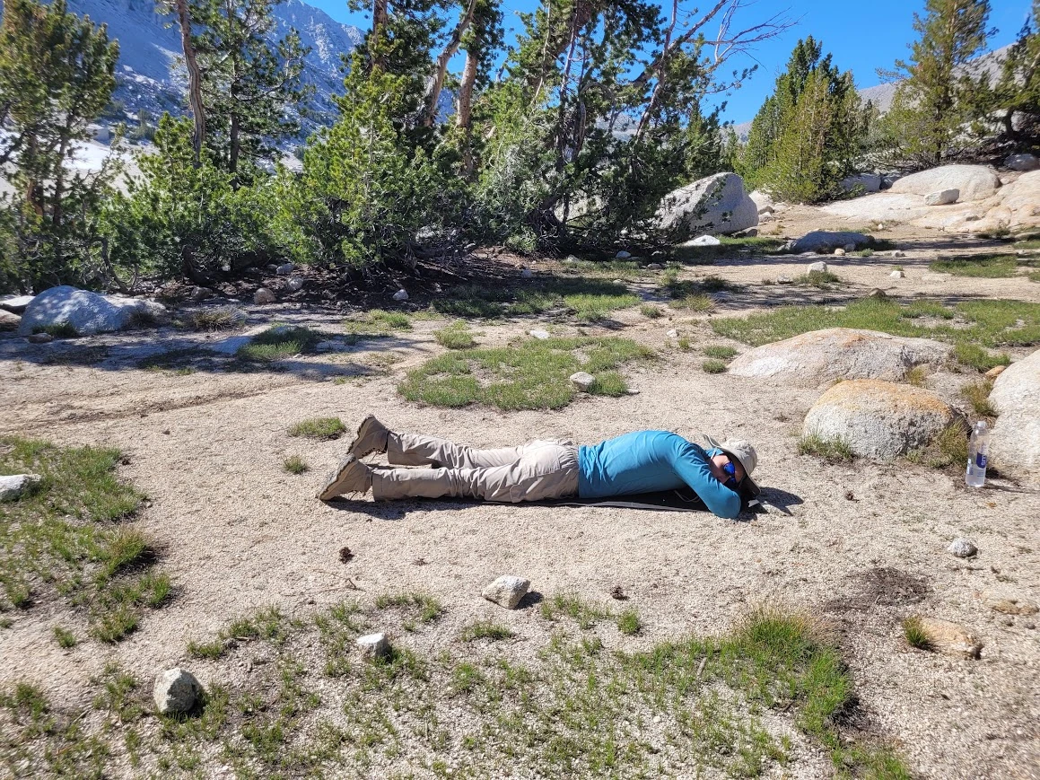 A well-earned rest after the hike in.